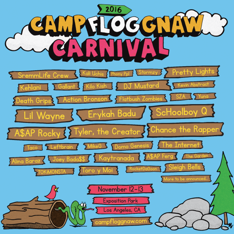 Tyler, The Creator's Camp Flog Gnaw Carnival lineup includes Erykah Badu, Death Grips, Lil Wayne, Chance the Rapper