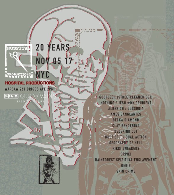 Hospital Productions announces 20th anniversary event in NYC, featuring Dedekind Cut, Nothing + Prurient, Godflesh & more (gee, I hope there’s cake…)